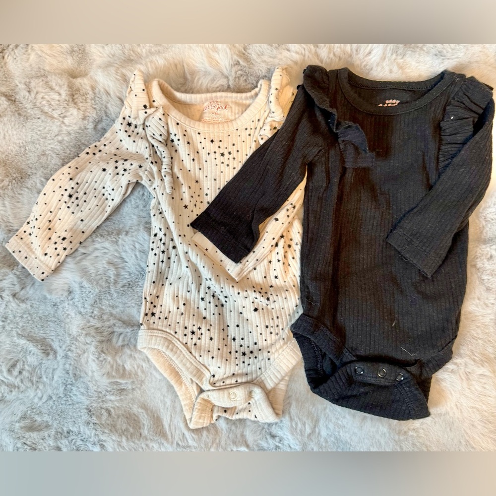 Cat & Jack Long Sleeve Onesies 0-3 Months Ruffled Shoulders